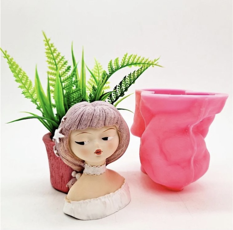 Kız sukulent saksı 2 silikon kalıp